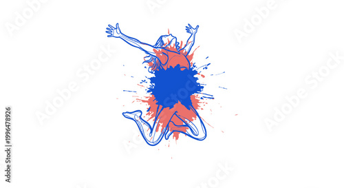 Person jumping with colorful paint splashes.