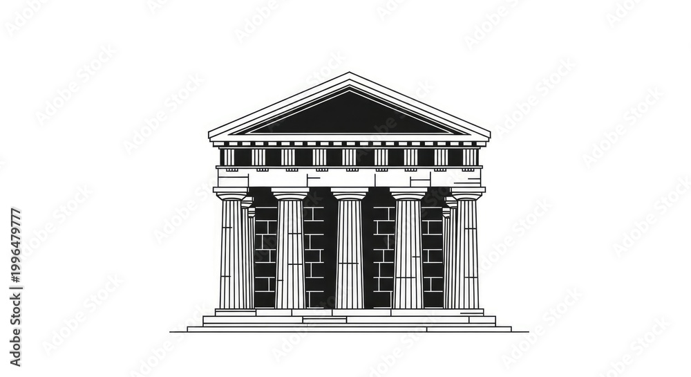 Fototapeta premium Classical Greek temple line art illustration on white background