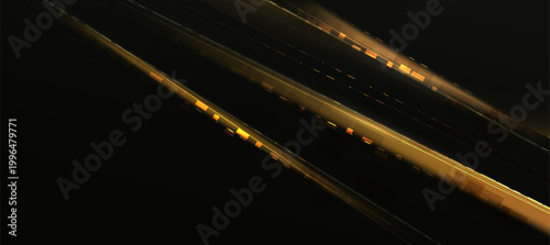 Abstract dark background with glowing golden light trails
