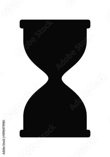 Minimalist hourglass silhouette vector icon, black sand clock symbol for time management, simple sandglass graphic for business deadlines and productivity