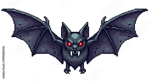 Fierce Bat with Glowing Red Eyes and Sharp Fangs.