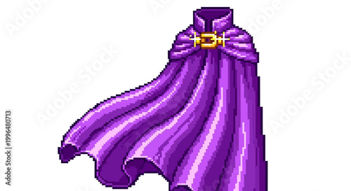 Elegant Purple Cloak with Golden Buckle Pixel Art.