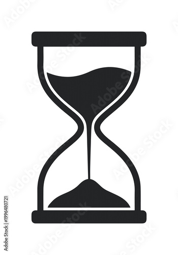 Minimalist hourglass vector icon, black sand clock symbol for time management, flat sandglass illustration for business deadlines and countdowns
