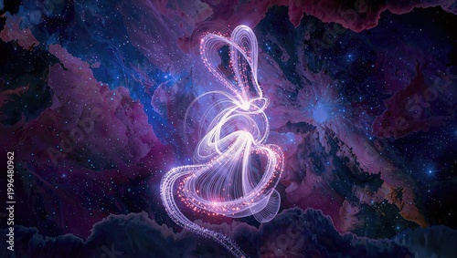 Glowing neural ribbon forms abstract spiral