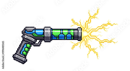 Futuristic Energy Weapon Firing Bright Yellow Lightning Bolts.