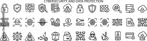 Cybersecurity and Data Protection, Icon Set, Illustration Doodle Cartoon Collection