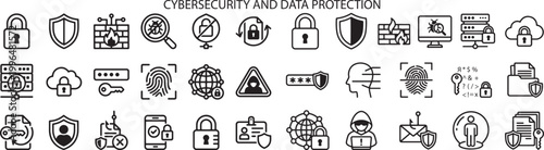 Cybersecurity and Data Protection, Icon Set, Illustration Doodle Cartoon Collection