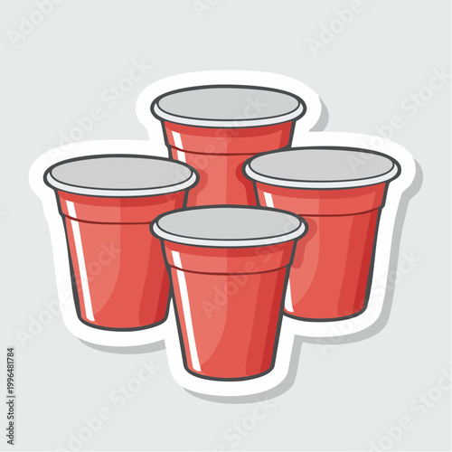 Four Red Plastic Party Cups