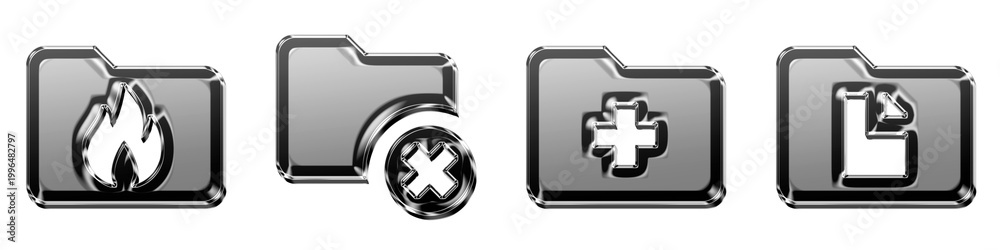 Obraz premium Set of 3D isometric burn folder, delete folder, doctors folder, and documents folder icon isolated on transparent background, symbols for Folders and files document storage.