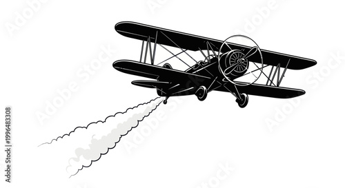 Vintage Biplane Flying Vector Illustration