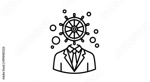 Leadership Concept with Steering Wheel Head Business Icon