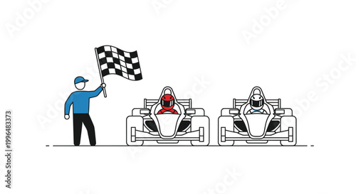 Motorsport Race Cars with Checkered Flag