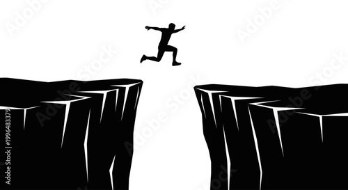 Leap of Faith - Man Jumping Over Gap, Overcoming Obstacles