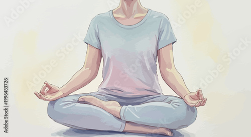 Woman Meditating in Lotus Pose, Tranquil Mind, Wellness and Balance
