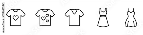 Set of clothing icons including t-shirts and dresses