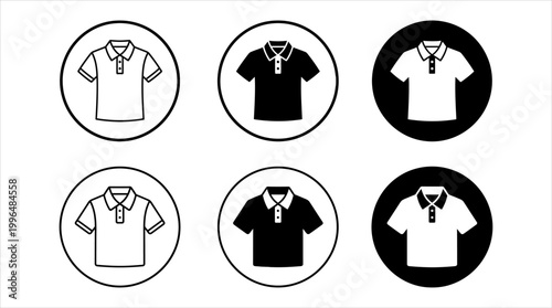 Collection of polo shirt icons in black and white circles