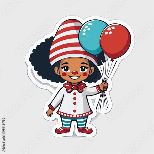 Cute Cartoon Child Clown Holding Balloons