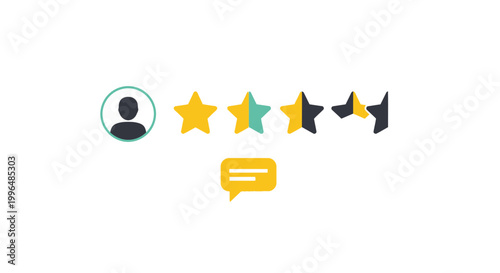 Minimalist user rating icon with stars and speech bubble