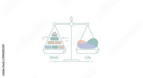 Minimalist vector illustration of scale balancing work and life