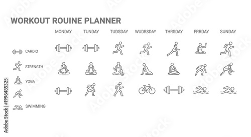 Foto Minimalist weekly workout routine planner with fitness icons