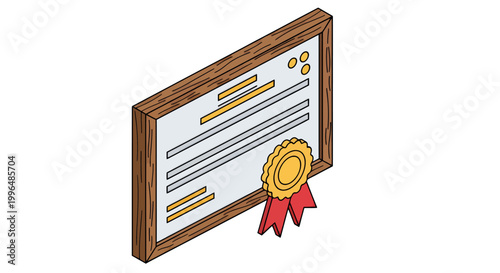 Award certificate with gold seal framed on wooden display, showcasing formal recognition and official certification design.