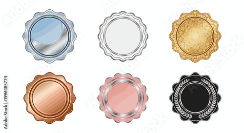 Set of Colorful Wax Seals in Metallic Rounds for Stationery Design and Crafts.