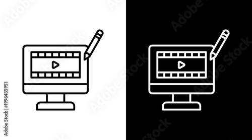 Video Editing Outline White Icon Set Design