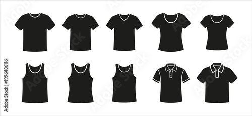 Collection of various black t-shirt and tank top styles