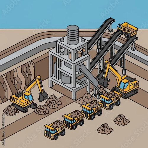 Heavy machinery at a quarry site.