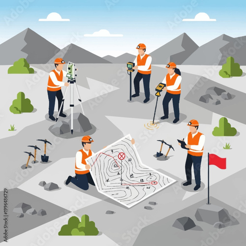 Surveyors working on a mining site.