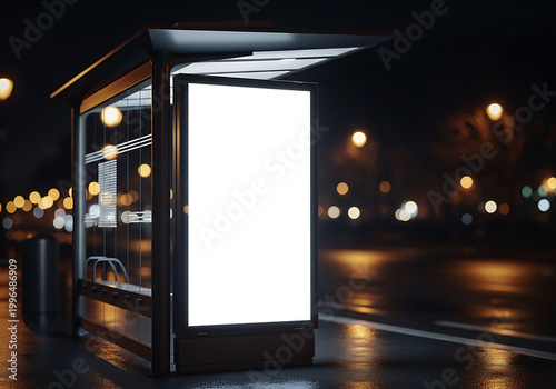 Night City Bus Shelter Billboard Mockup Outdoor Advertising Space