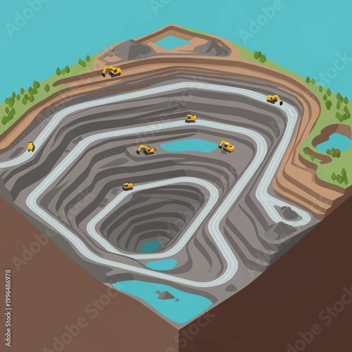 open pit mine excavation process.