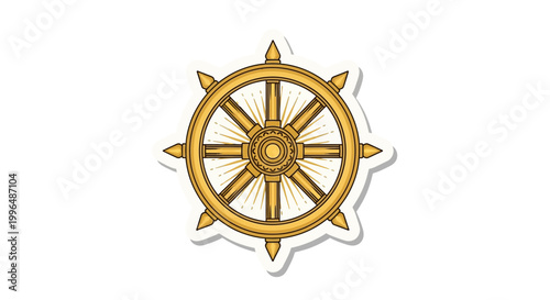 Golden Dharma Wheel Symbol, Buddhism, Enlightenment, Cycle of Life