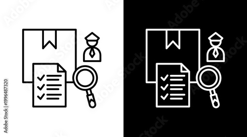 Customs Check Outline White Icon Set Design