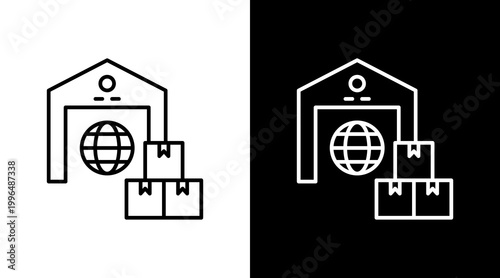 Global Warehouse Outline White Icon Set Design