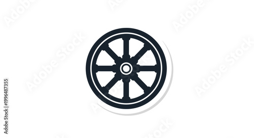 Antique wooden wagon wheel with spokes and hub, isolated on white background