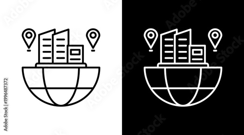 Global Office Outline White Icon Set Design