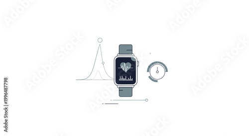 Flat vector smartwatch icon monitoring health and fitness metrics