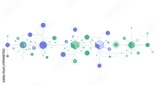 Geometric network connection banner with blue and green nodes