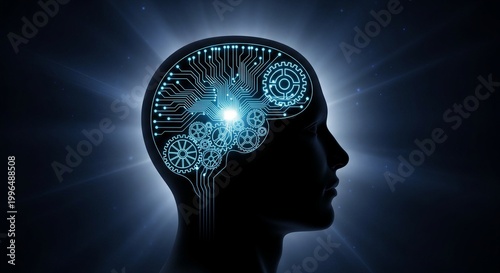 human head with circuitry and gears on transparent background high quality professional detailed