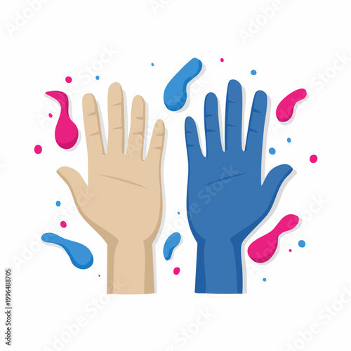 Two Hands Together with Colorful Splashes