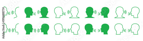 Set of green and white showing people talking and listening to isolated on transparent background