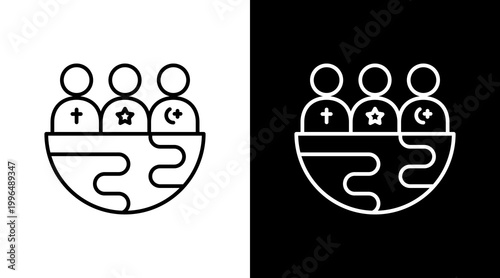 Ethnic Groups Outline White Icon Set Design