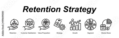 Retention Strategy banner web icon vector illustration concept with an icon of Retention, Customer Satisfaction, Value Proposition, Strategy, Growth, Segment, Market Share