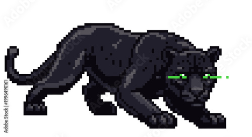 Pixel Art Black Panther Crouching Ready to Pounce.