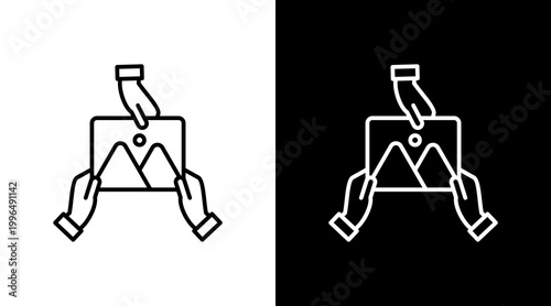 Photo Sharing Outline White Icon Set Design