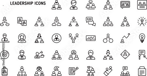 Leadership team management outline icon set organizational hierarchy communication strategy collaboration supervision mentoring business structure vector collection professional workplace coordination