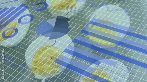 On play, animated data-visualization overlay rotating and extending bars to map eggs' metrics