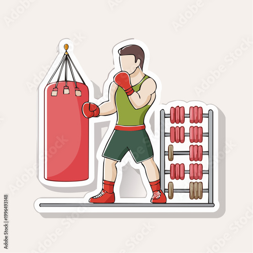 Boxer Training with Punching Bag and Weights