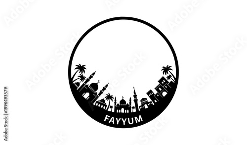 Fayyum Egypt skyline silhouette badge vector with mosque and desert city landmarks